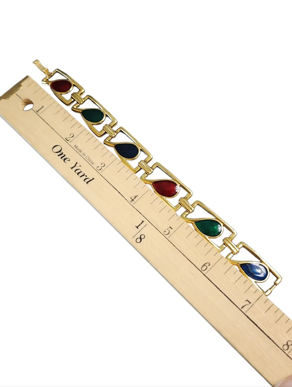 Premier Designs Gold Tone Bracelet Red Blue Green Enamel Teardrop